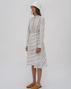 ASYMMETRIC APRON SHIRT - WIDE STRIPE COTTON POPLIN