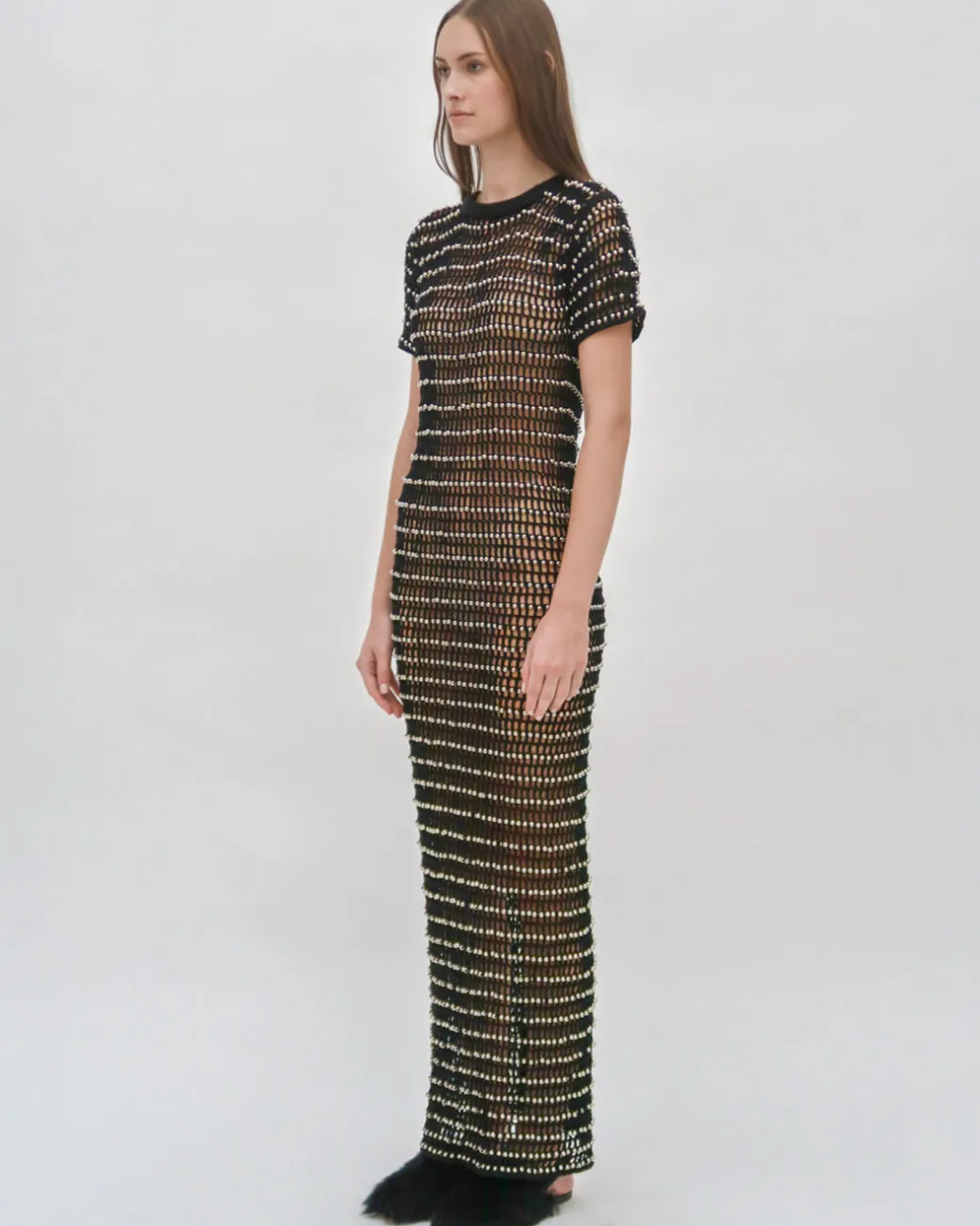 BEADED CROCHET SHORT SLEEVE DRESS