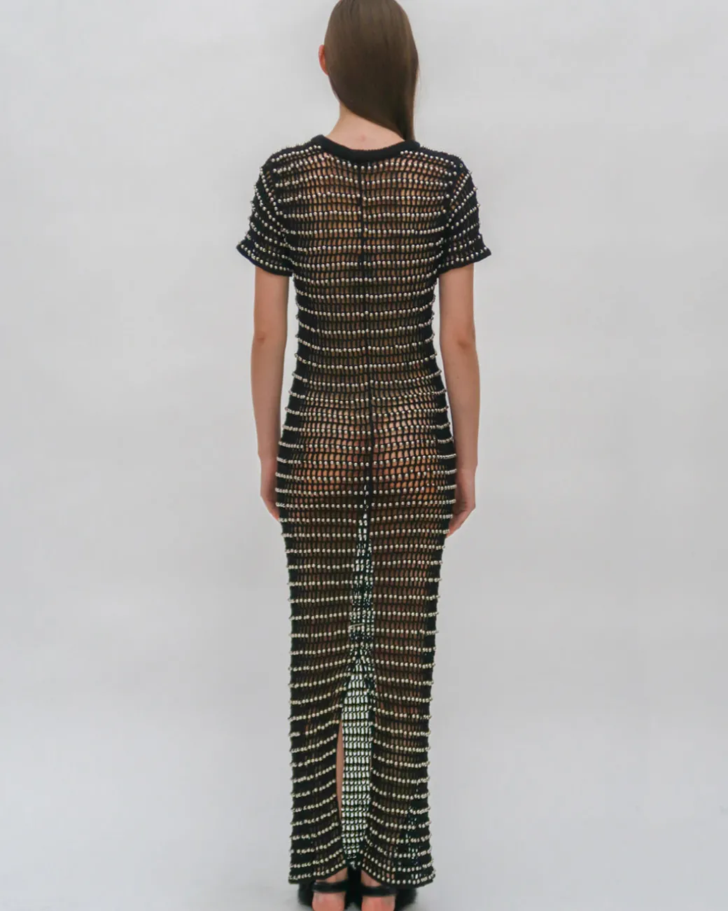 BEADED CROCHET SHORT SLEEVE DRESS
