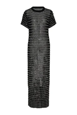 BEADED CROCHET SHORT SLEEVE DRESS