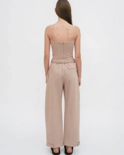 BELTED STRAIGHT TAPER TAB PANT - PLAID