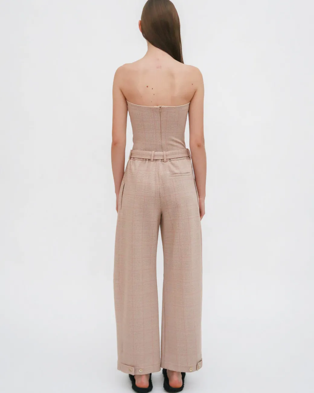 BELTED STRAIGHT TAPER TAB PANT - PLAID