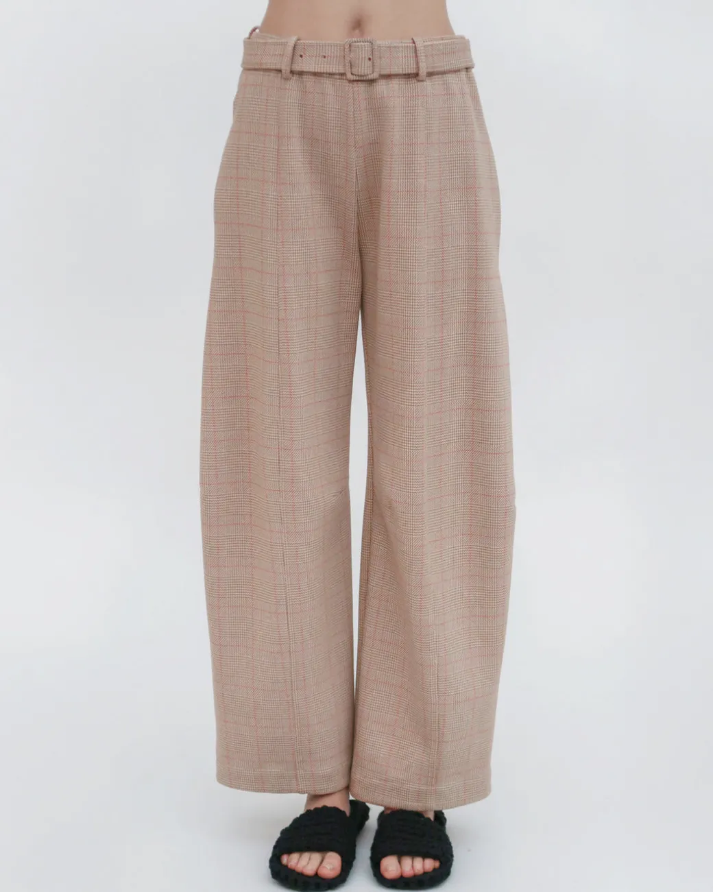 BELTED STRAIGHT TAPER TAB PANT - PLAID
