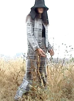 BUTTON FRONT DENIM PANT - PLAID DENIM