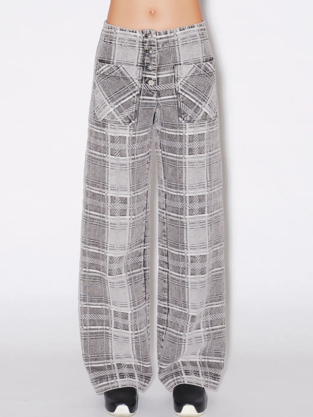 BUTTON FRONT DENIM PANT - PLAID DENIM