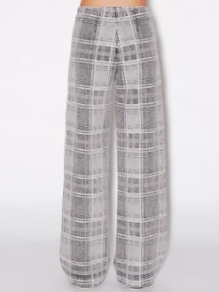 BUTTON FRONT DENIM PANT - PLAID DENIM