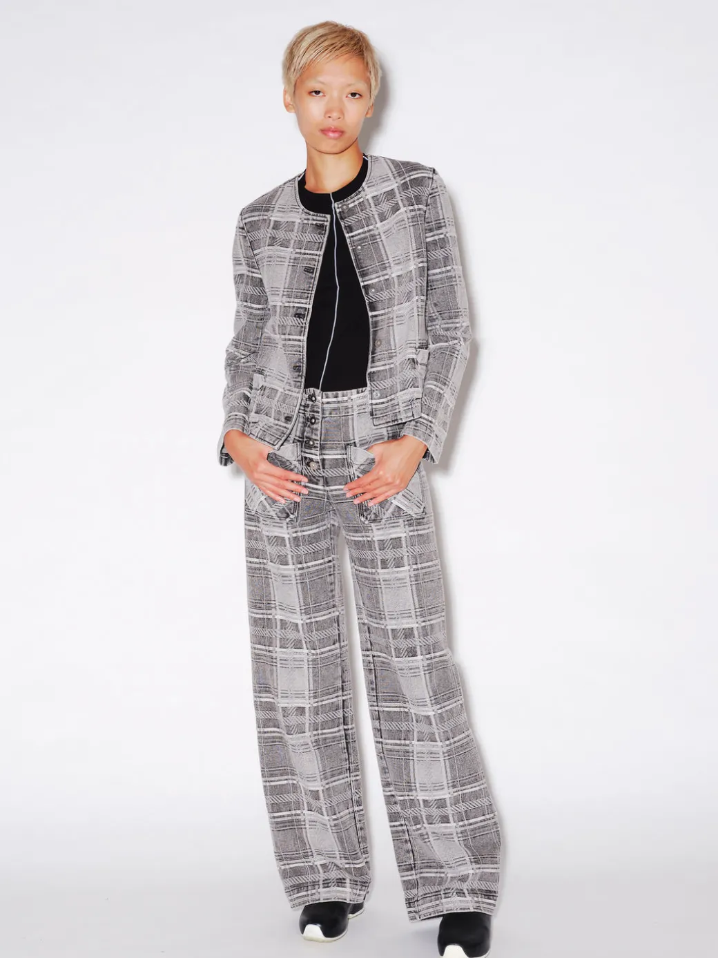 CREWNECK JACKET - PLAID DENIM