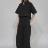 CROPPED OVERSIZED POLO - BLACK DENIM