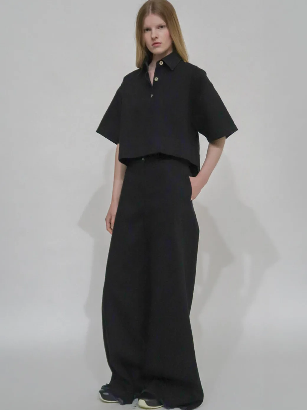 CROPPED OVERSIZED POLO - BLACK DENIM