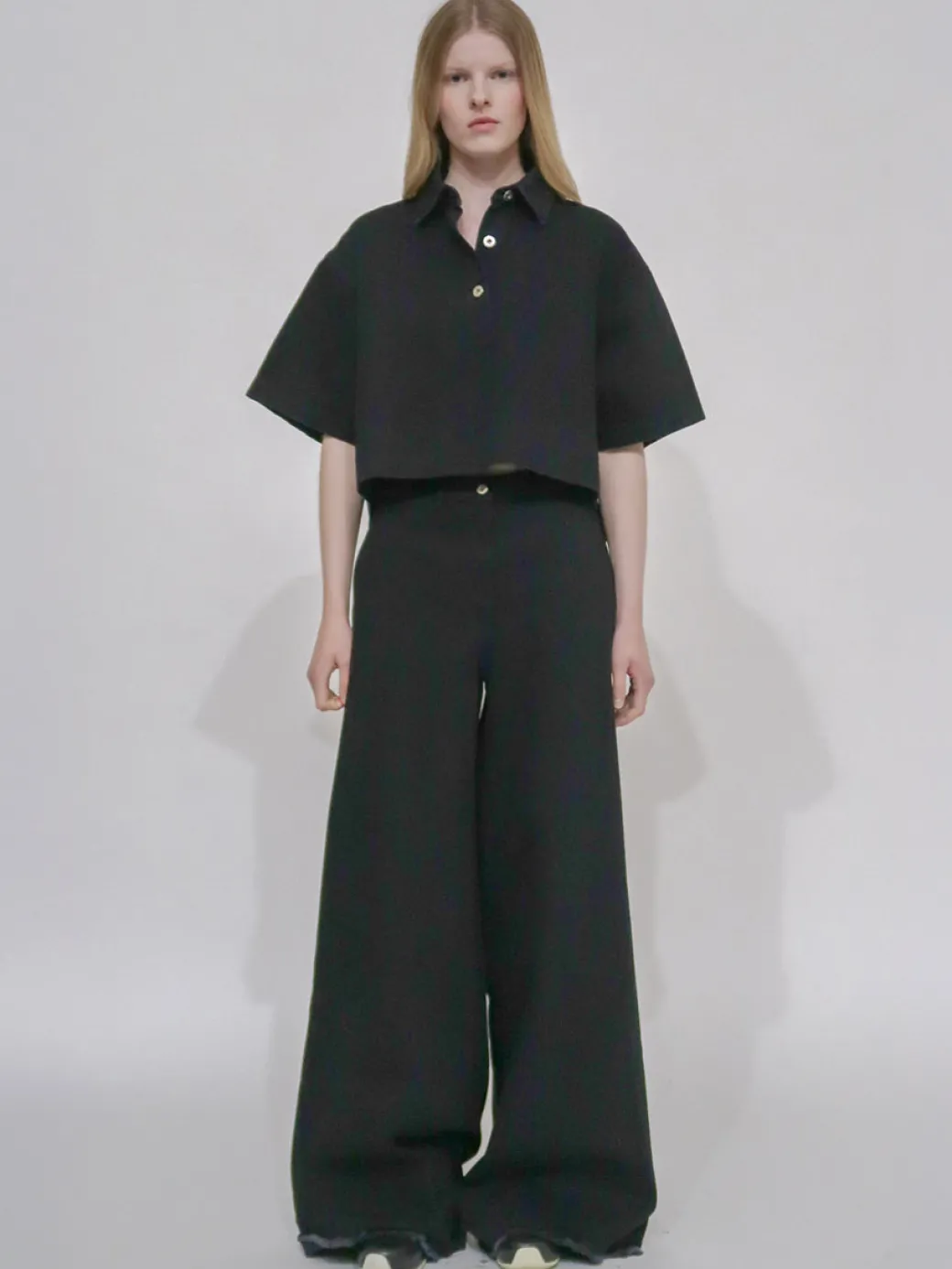 CROPPED OVERSIZED POLO - BLACK DENIM
