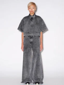 CROPPED OVERSIZED POLO - BLACK DENIM
