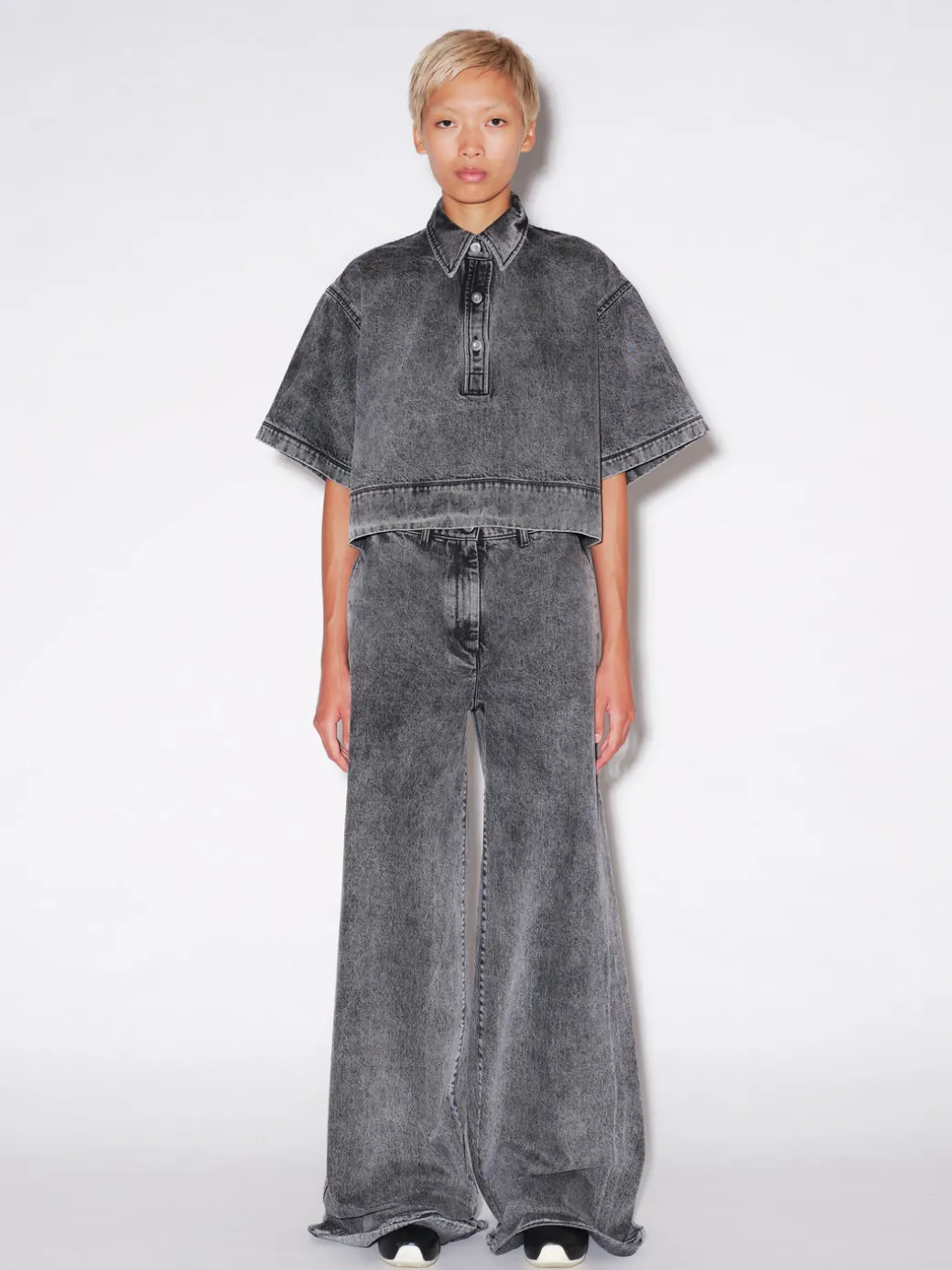 CROPPED OVERSIZED POLO - BLACK DENIM