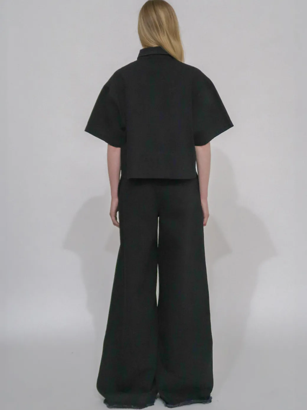 CROPPED OVERSIZED POLO - BLACK DENIM