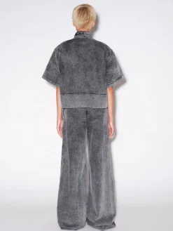 CROPPED OVERSIZED POLO - BLACK DENIM