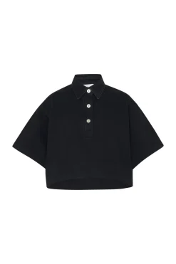 CROPPED OVERSIZED POLO - BLACK DENIM