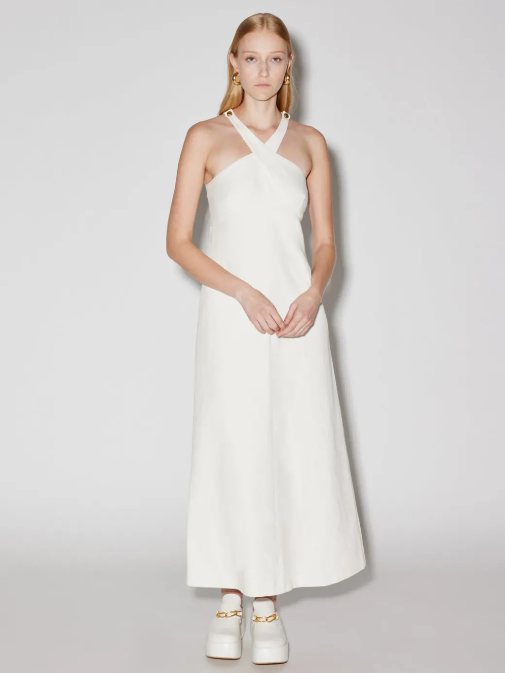 Cross Neck Button Dress