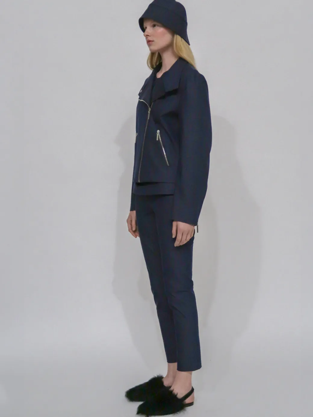 FUNNEL NECK MOTO JACKET - STRETCH TWILL