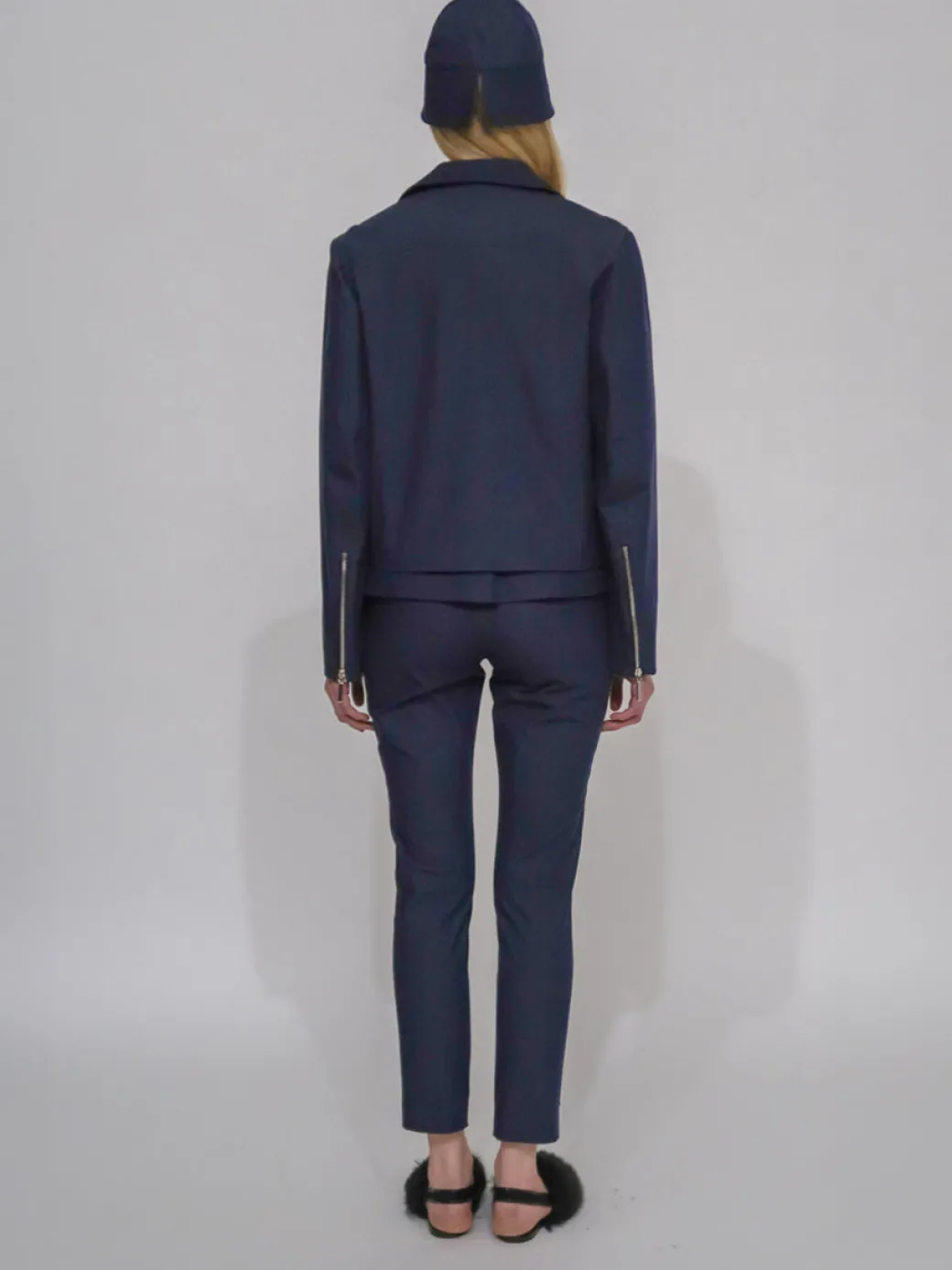 FUNNEL NECK MOTO JACKET - STRETCH TWILL