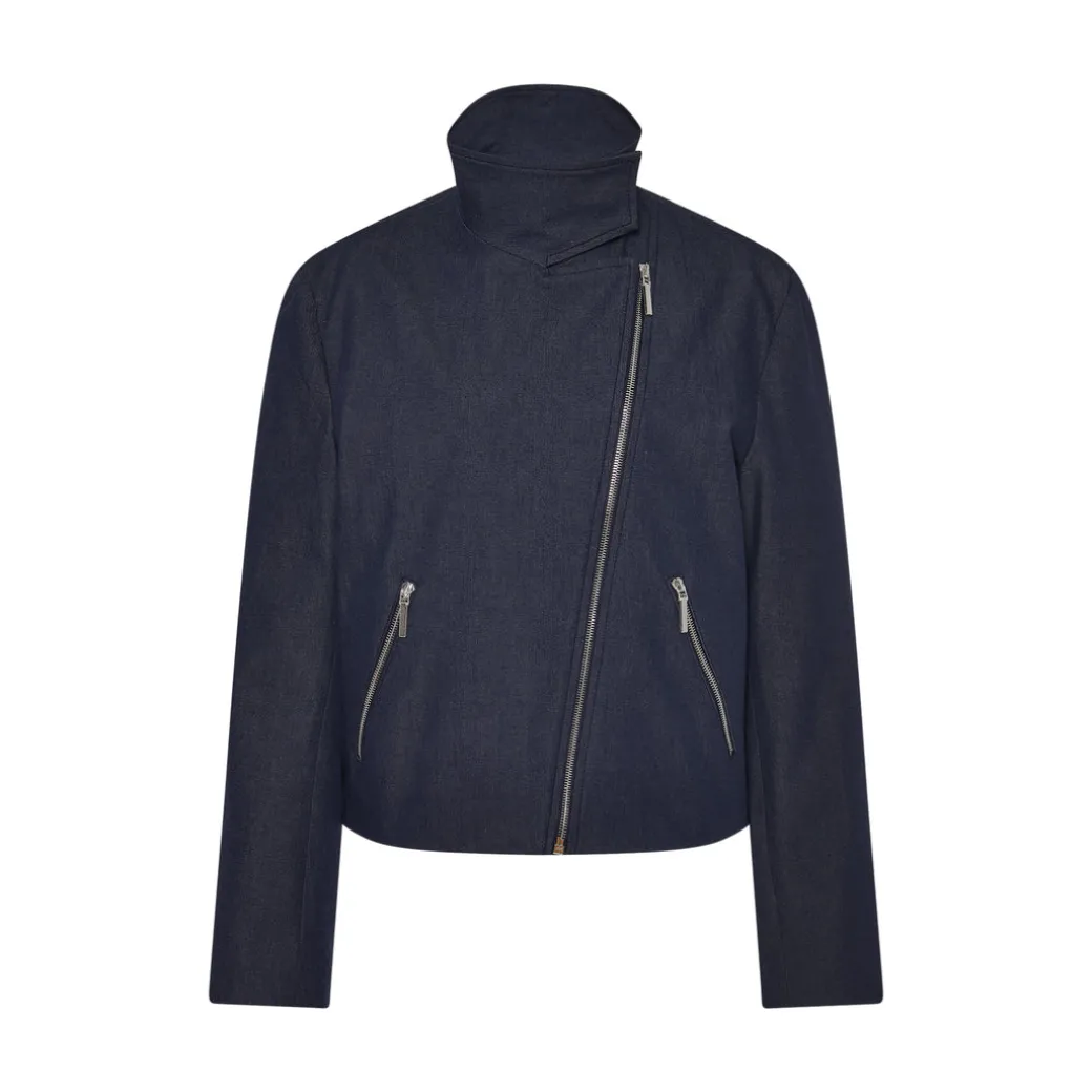 FUNNEL NECK MOTO JACKET - STRETCH TWILL