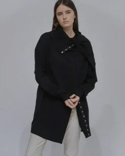 FUNNEL NECK SNAP CARDIGAN