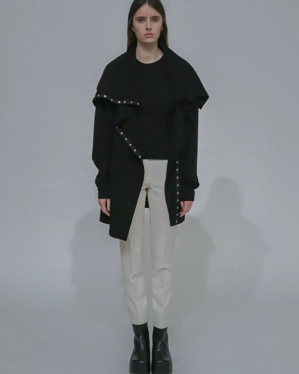 FUNNEL NECK SNAP CARDIGAN