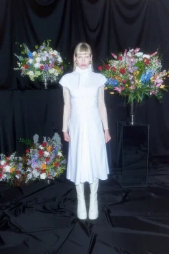 FUNNEL NECK TORQUED DRESS