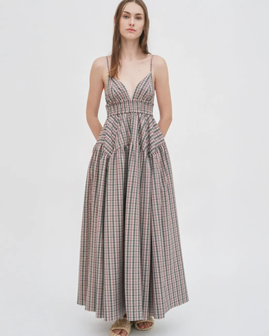 GATHERED PEPLUM CAMISOLE DRESS