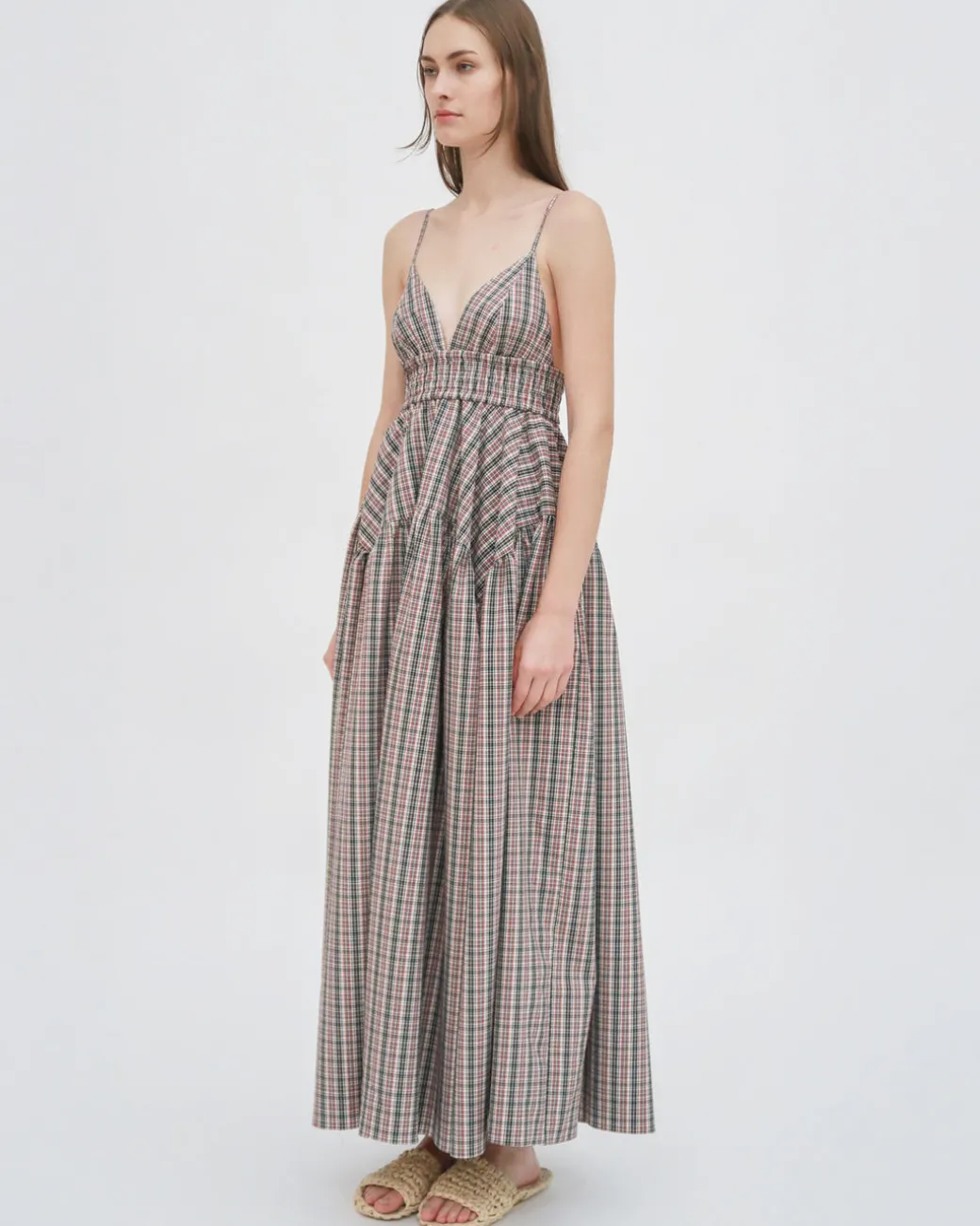 GATHERED PEPLUM CAMISOLE DRESS