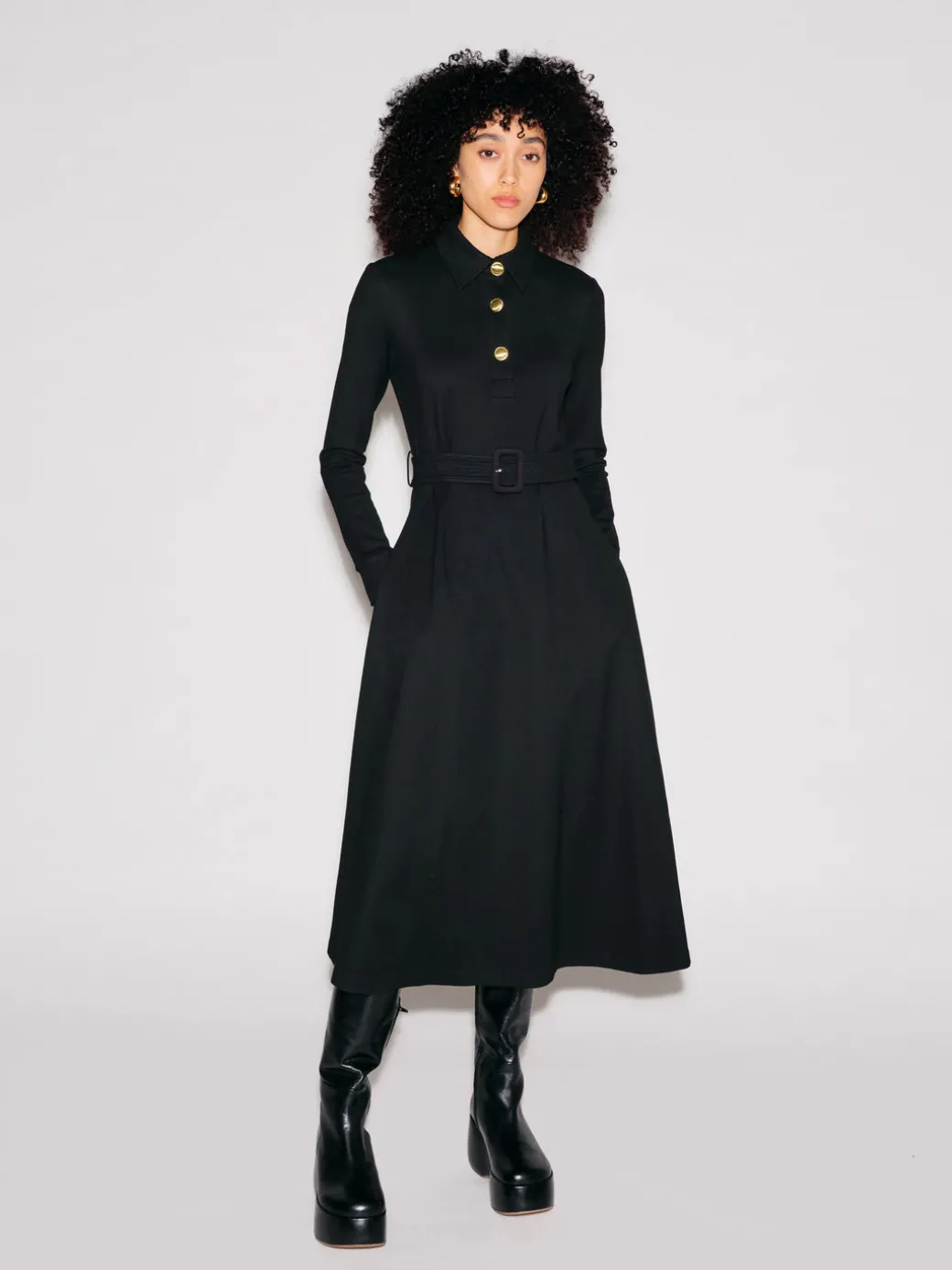 LONG SLEEVE SHIRTDRESS - SOLID INTERLOCK