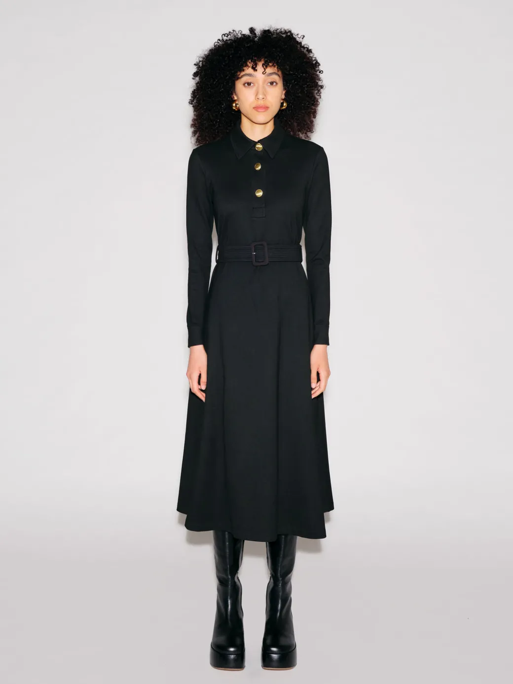 LONG SLEEVE SHIRTDRESS - SOLID INTERLOCK
