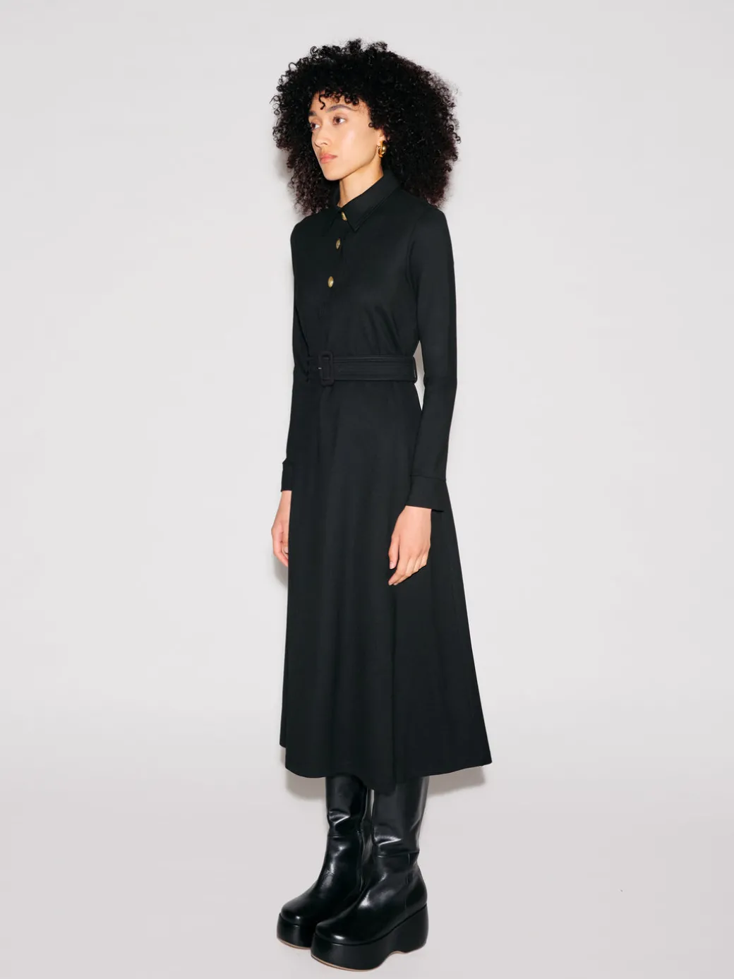 LONG SLEEVE SHIRTDRESS - SOLID INTERLOCK