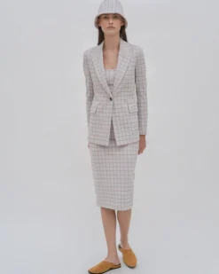 PEAK LAPEL JACKET - STRIPED WINDOWPANE JACQUARD