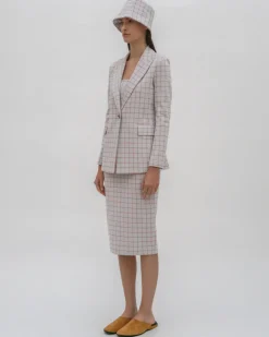 PEAK LAPEL JACKET - STRIPED WINDOWPANE JACQUARD