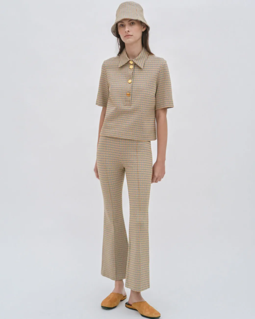 PULL ON CROPPED FLARE - HOUNDSTOOTH PLAID