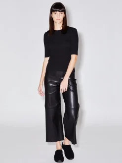 Pull On Cropped Straight Leather Pant