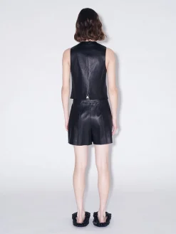Pull On Pintuck Leather Shorts