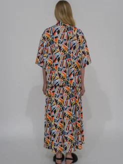 PULL-ON PLEATED MAXI SKIRT - ABSTRACT PAINT LINES
