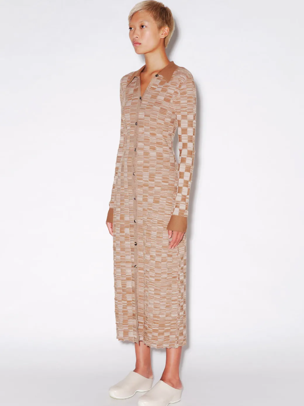 RIB KNIT SWEATER BUTTON UP DRESS