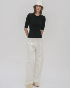 RIBBED CROPPED SLEEVE SWEATER