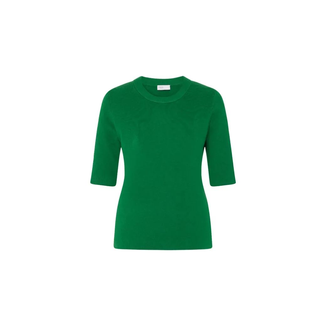 RIBBED CROPPED SLEEVE SWEATER