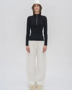 RIBBED ZIP UP TURTLENECK SWEATER