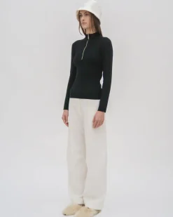 RIBBED ZIP UP TURTLENECK SWEATER
