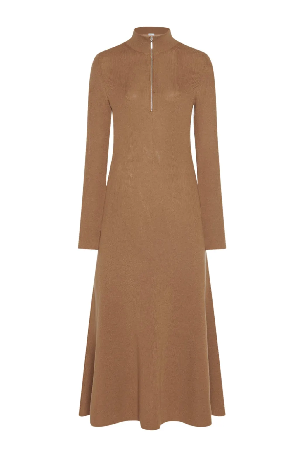 RIBBED ZIP UP TURTLENECK DRESS