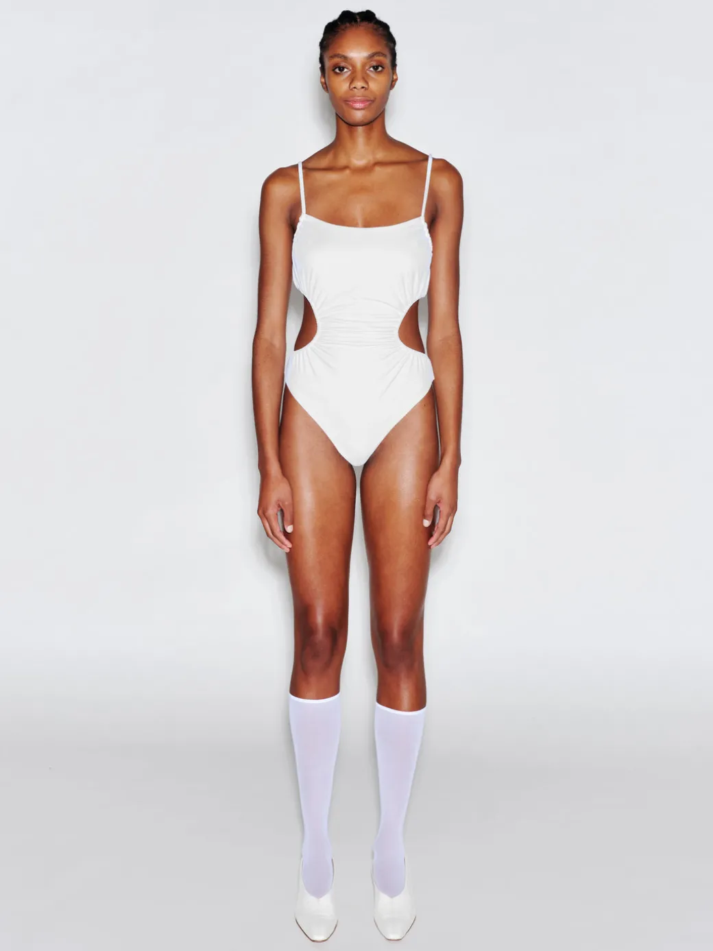 RUCHED CUTOUT TIE SWIMSUIT