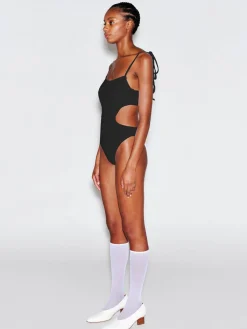 RUCHED CUTOUT TIE SWIMSUIT