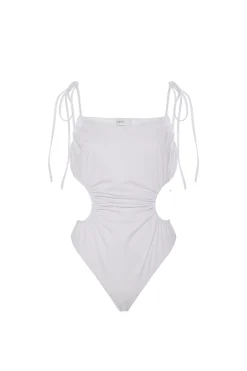 RUCHED CUTOUT TIE SWIMSUIT
