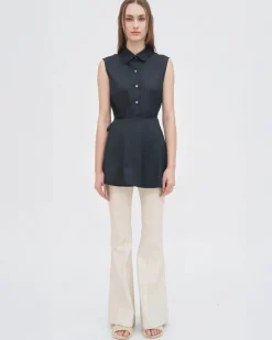 SLEEVELESS ASYMMETRIC APRON SHIRT - STRETCH COTTON