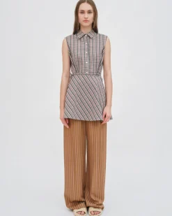 SLEEVELESS ASYMMETRIC APRON SHIRT - PLAID SHIRTING