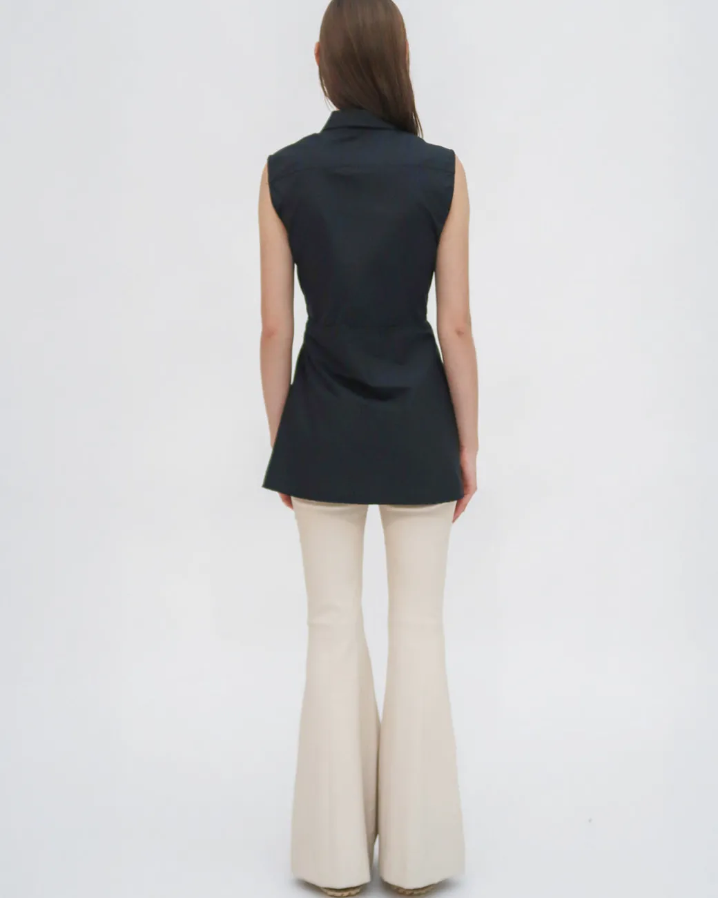SLEEVELESS ASYMMETRIC APRON SHIRT - STRETCH COTTON