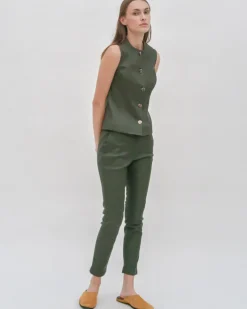 SLEEVELESS BUTTON FRONT TOP  - STRETCH PLONGE
